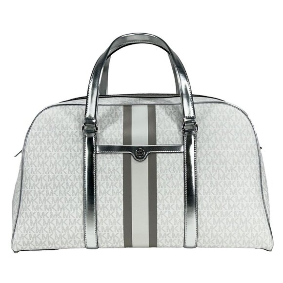 NEW Michael Kors Travel Extra Large PVC Top Zip Weekender Luggage Bag Wmns White - Picture 2 of 6